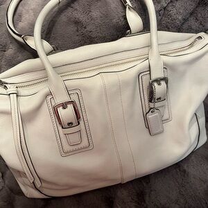 Coach White Leather Satchel with Silver Buckles